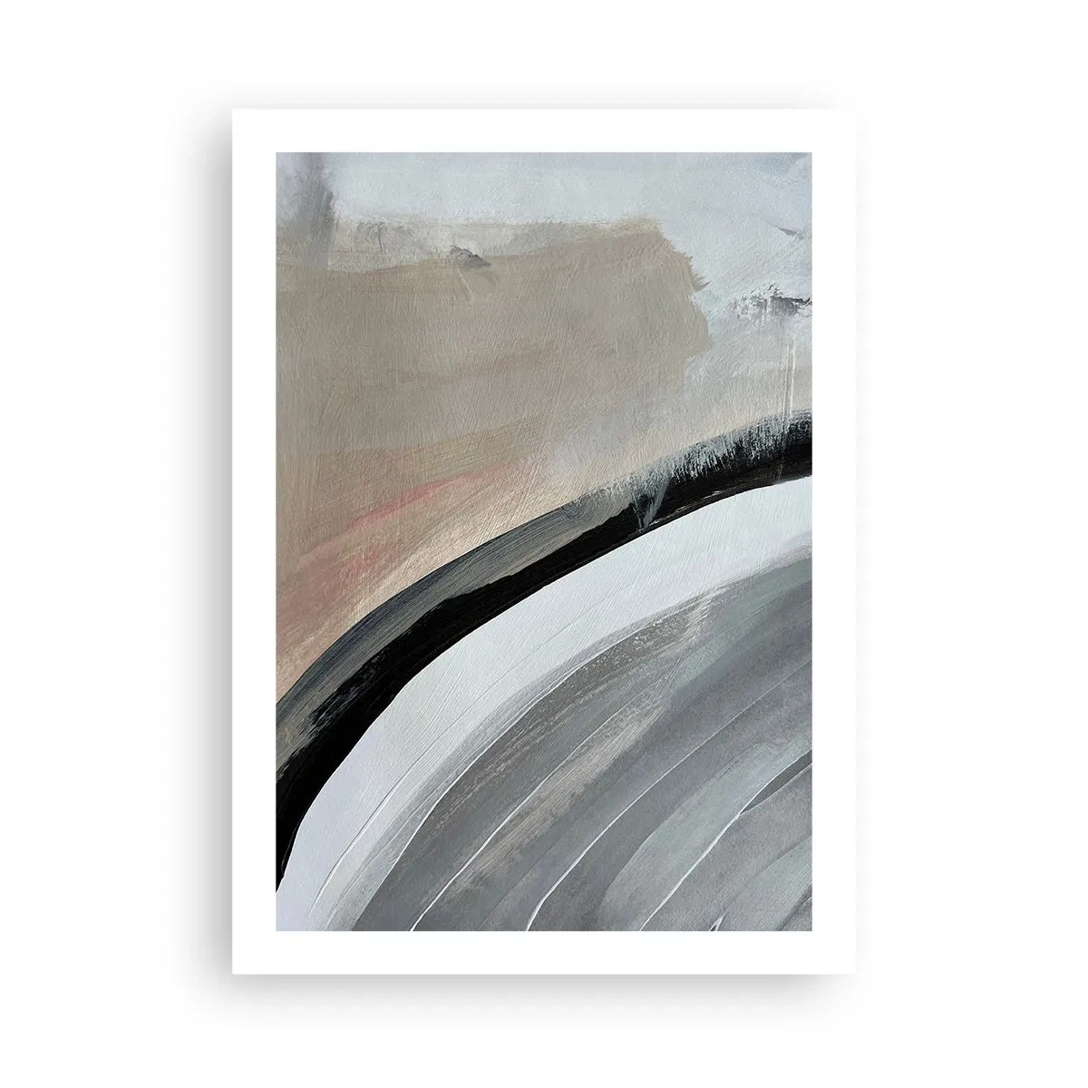 Plakat - Abstrakcyjna kompozycja z liniami w odcieniach szarości i beżu - 50x70cm - Kompozycja: łuk czerni i szarości - Nowoczesna dekoracja ścienna do salonu, kuchni i sypialni ARTTOR