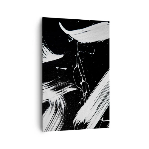 Obraz na płótnie - Abstrakcyjne białe pociągnięcia na czarnym tle - 80x120cm - Przełamać mrok - Nowoczesna dekoracja ścienna do salonu i sypialni ARTTOR