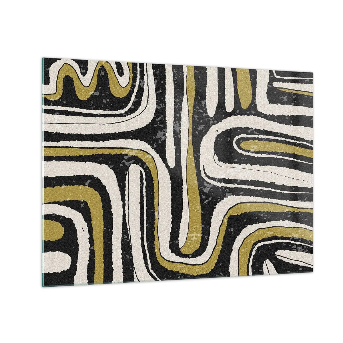 Obraz na szkle - Abstrakcyjne wzory w kolorach czerni, bieli i złota - 70x50cm - Kompozycja: trakty i zaułki - Nowoczesna dekoracja ścienna do salonu i sypialni ARTTOR