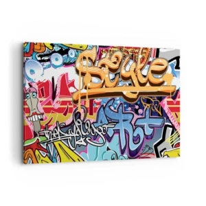 Obraz na płótnie - Kolorowe graffiti z dynamicznymi napisami i ilustracjami - 120x80cm - Murale, murale, murale… - Nowoczesna dekoracja ścienna do salonu, kuchni i sypialni ARTTOR