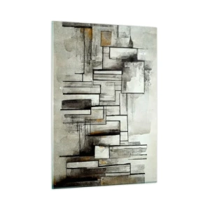 Obraz na szkle - Geometryczna kompozycja prostokątów w stonowanej, szarej tonacji - 50x70cm - Siła prostoty - Nowoczesna dekoracja ścienna do salonu, kuchni i sypialni ARTTOR