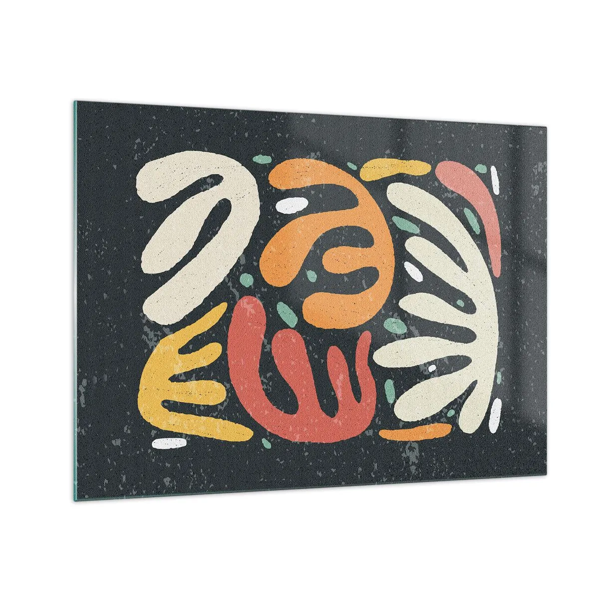 Obraz na szkle - Kolorowe organiczne kształty na ciemnym tle w stylu abstrakcyjnym - 70x50cm - Kompozycja – zaraz cię schwytam - Nowoczesna dekoracja ścienna do salonu i sypialni ARTTOR