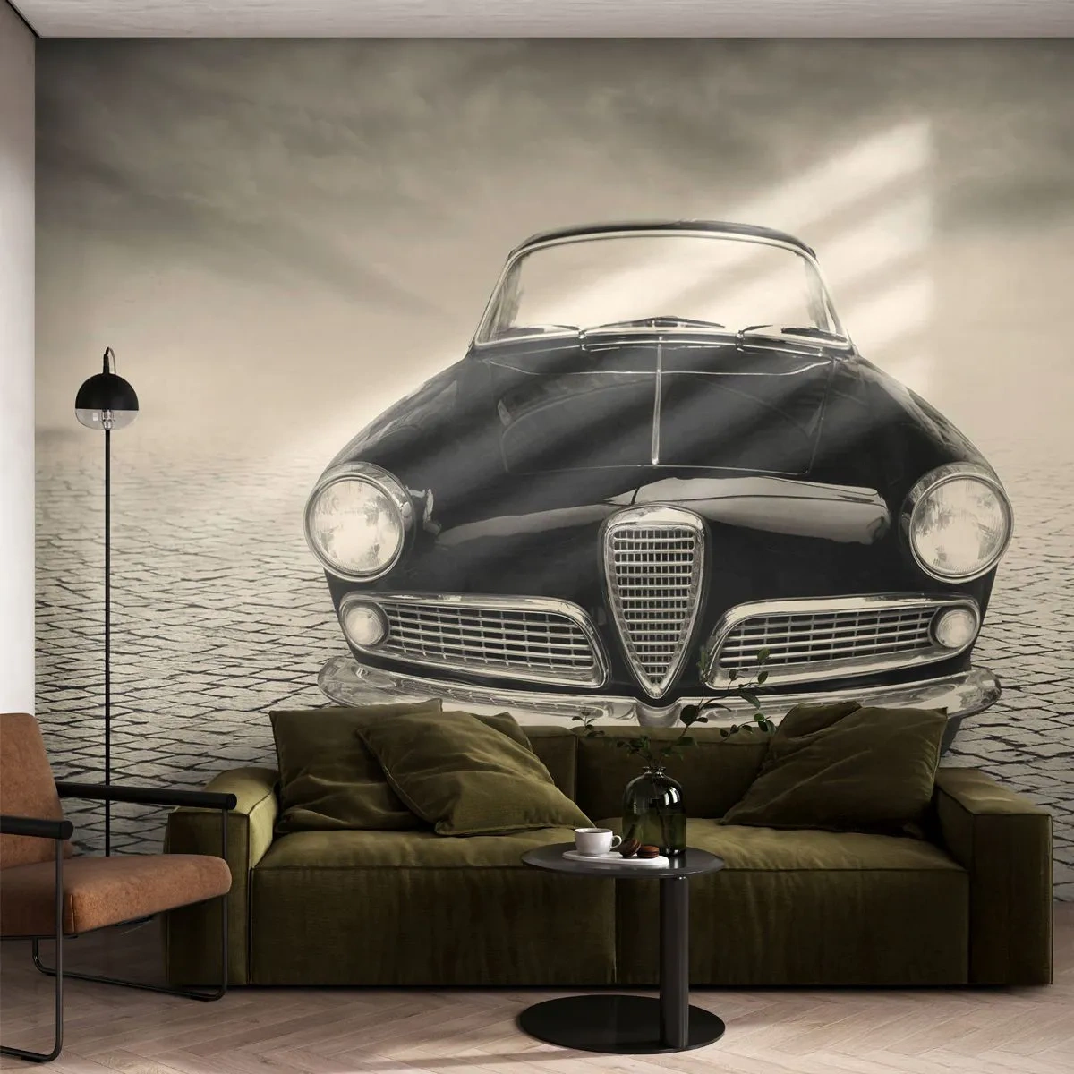 Fototapeta Premium Sand - I jak mnie nie kochać? - Samochód, Vintage, Czarno-Biały - 350x256 cm