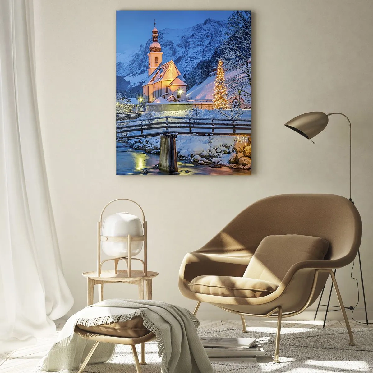 Obraz na szkle - Świąteczny krajobraz w zimowej scenerii - 50x70cm - Duch Świąt - Nowoczesna dekoracja ścienna do salonu, kuchni i sypialni ARTTOR