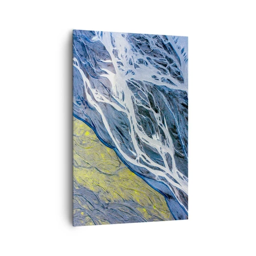 Obraz na płótnie - Abstrakcyjny widok na meandrujące koryta rzek z lotu ptaka - 80x120cm - Naskalne malowidła natury - Nowoczesna dekoracja ścienna do salonu i sypialni ARTTOR