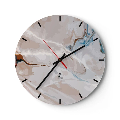 Zegar ścienny - Abstrakcyjny wzór z nutą błękitu i brązu na jasnym tle - 30x30cm - Błękitne meandry pod bielą - Nowoczesna dekoracja ścienna do salonu, kuchni i sypialni ARTTOR