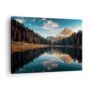 Obraz na płótnie - Górski krajobraz z jeziorem i lasem - 70x50cm - Pejzaż podwójny - Nowoczesna dekoracja ścienna do salonu i sypialni ARTTOR