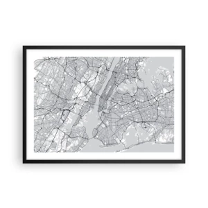 Plakat w czarnej ramie - Mapa miasta w minimalistycznym stylu na szarym tle - 70x50cm - Anatomia metropolii - Nowoczesna dekoracja ścienna do salonu i sypialni ARTTOR