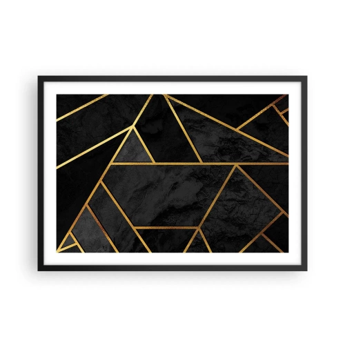 Plakat w czarnej ramie - Geometryczny wzór złota na czarnym tle - 70x50cm - Mrok i blask - Nowoczesna dekoracja ścienna do salonu i sypialni ARTTOR