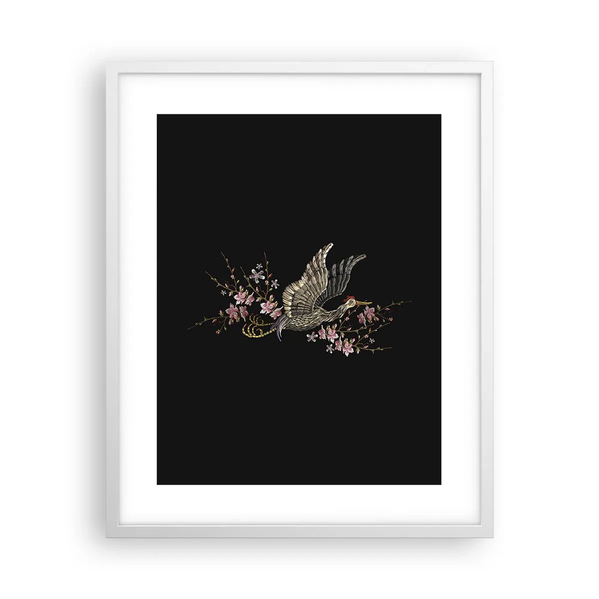 Plakat w białej ramie - Egzotyczny, haftowany ptak - 40x50 cm