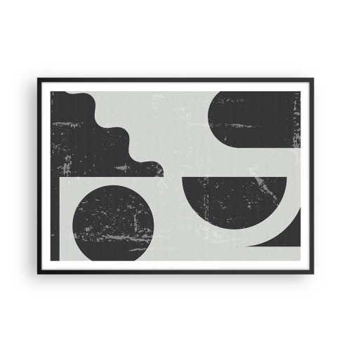 Plakat w czarnej ramie - Geometryczne wzory w odcieniach czerni i szarości - 100x70cm - Kompozycja ponad i pod - Nowoczesna dekoracja ścienna do salonu i sypialni ARTTOR