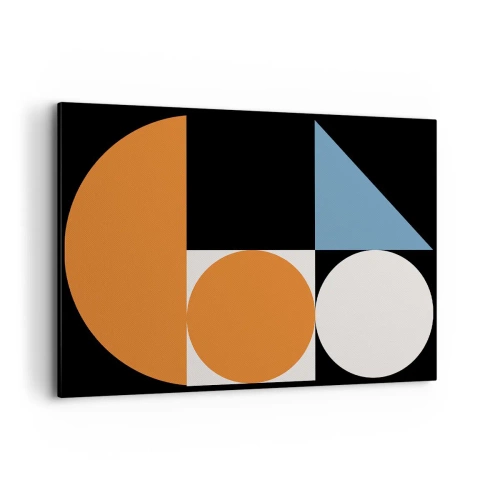 Obraz na płótnie - Geometryczny wzór z kolorowymi kształtami na czarnym tle - 100x70cm - Układ figurowy - Nowoczesna dekoracja ścienna do salonu, kuchni i sypialni ARTTOR