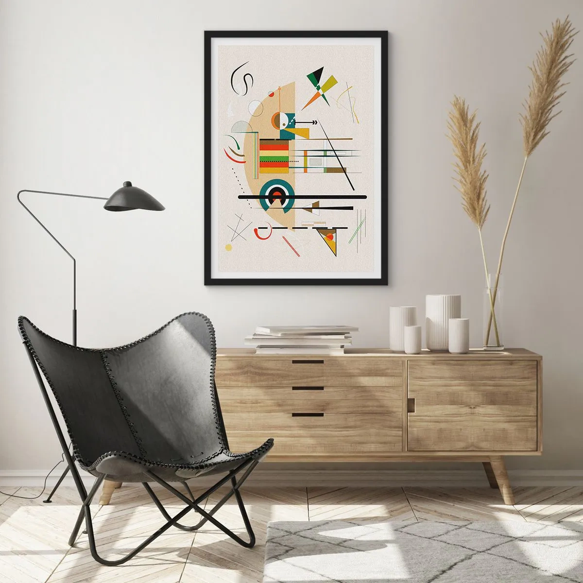 Plakat w czarnej ramie - Abstrakcyjna kompozycja geometryczna - 50x70cm - I świat się śmieje - Nowoczesna dekoracja ścienna do salonu i sypialni ARTTOR