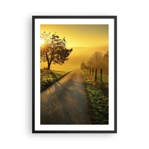 Plakat w czarnej ramie - Droga wśród pól o wschodzie słońca - 50x70cm - Miodne popołudnie - Nowoczesna dekoracja ścienna do salonu i sypialni ARTTOR