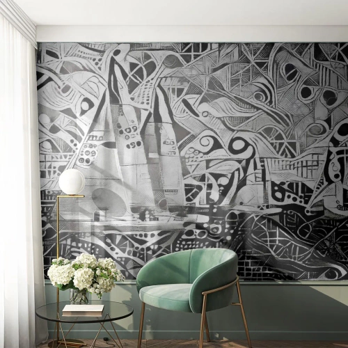 Fototapeta Premium Sand - Abstrakcyjna żegluga w czerni i bieli - 100x70cm - Między falami - Nowoczesna dekoracja ścienna do salonu, kuchni i sypialni ARTTOR