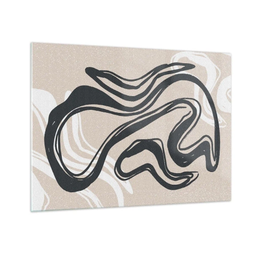 Obraz na szkle - Ekspresyjna czarna linia na beżowym tle w stylu abstrakcyjnym - 70x50cm - Ekspresja zwielokrotniona - Nowoczesna dekoracja ścienna do salonu i sypialni ARTTOR