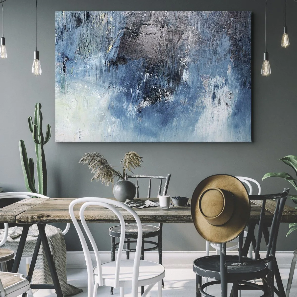 Obraz na płótnie - Abstrakcyjne pociągnięcia pędzla w odcieniach niebieskiego - 70x50cm - Błękitna rapsodia - Nowoczesna dekoracja ścienna do salonu i sypialni ARTTOR