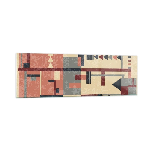 Obraz na szkle - Geometryczny wzór w pastelowych odcieniach beżu, czerwieni i szarości - 160x50cm - Kombinacja pionów i poziomów - Nowoczesna dekoracja ścienna do salonu i sypialni ARTTOR