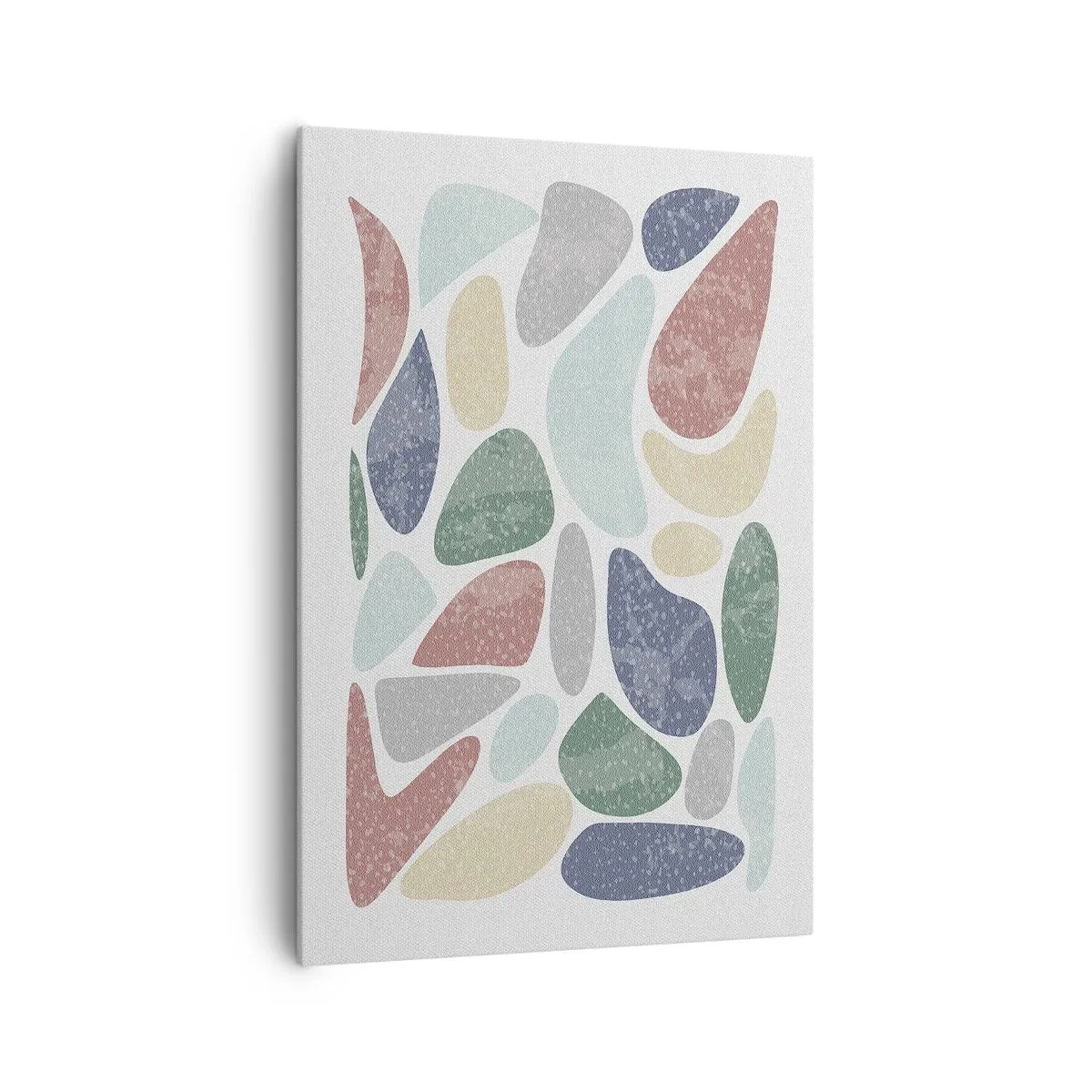 Obraz na płótnie - Kolorowe organiczne kształty na białym tle - 70x100cm - Mozaika pudrowanych barw - Nowoczesna dekoracja ścienna do salonu i sypialni ARTTOR