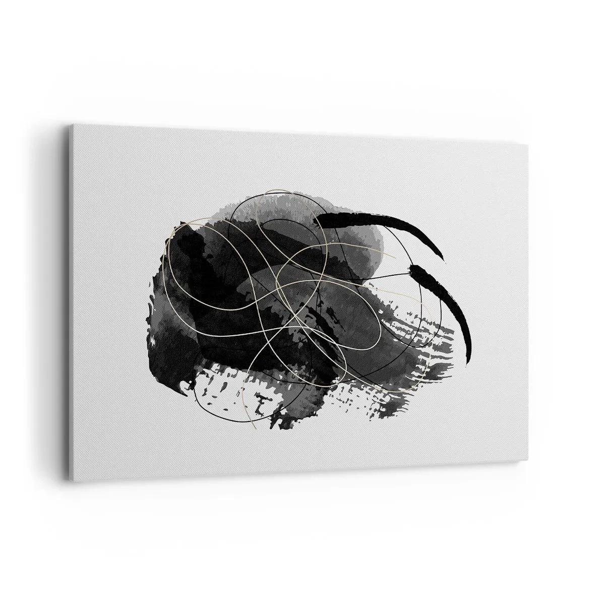 Obraz na płótnie - Abstrakcja w czerni i złocie na białym tle - 120x80cm - Wysnute z czerni - Nowoczesna dekoracja ścienna do salonu, kuchni i sypialni ARTTOR