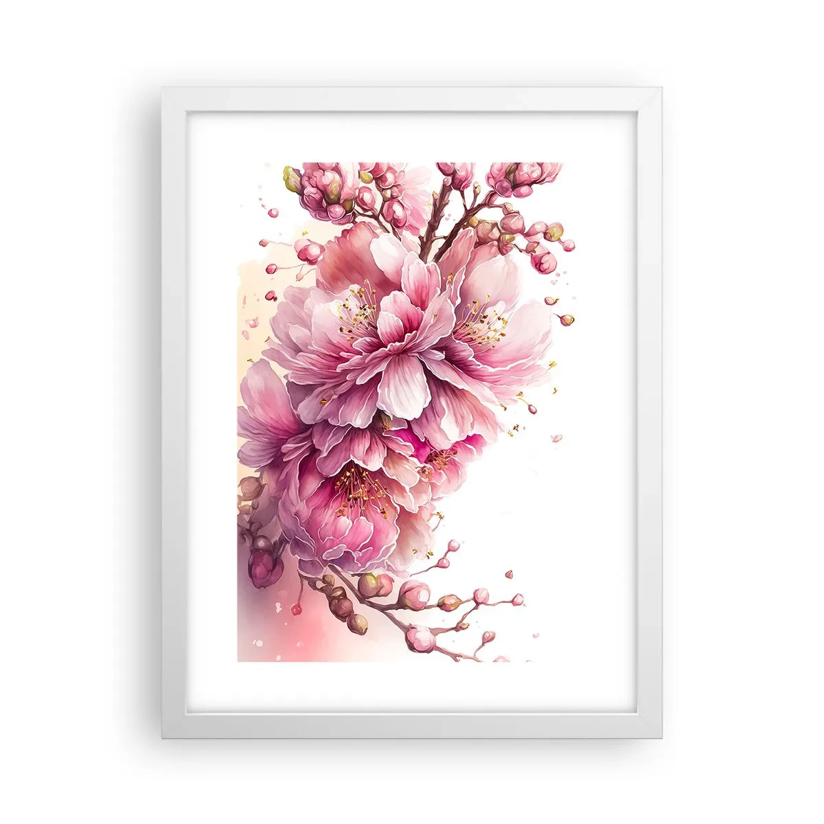 Plakat w białej ramie - Kwiat kwitnącej wiśni - 30x40 cm