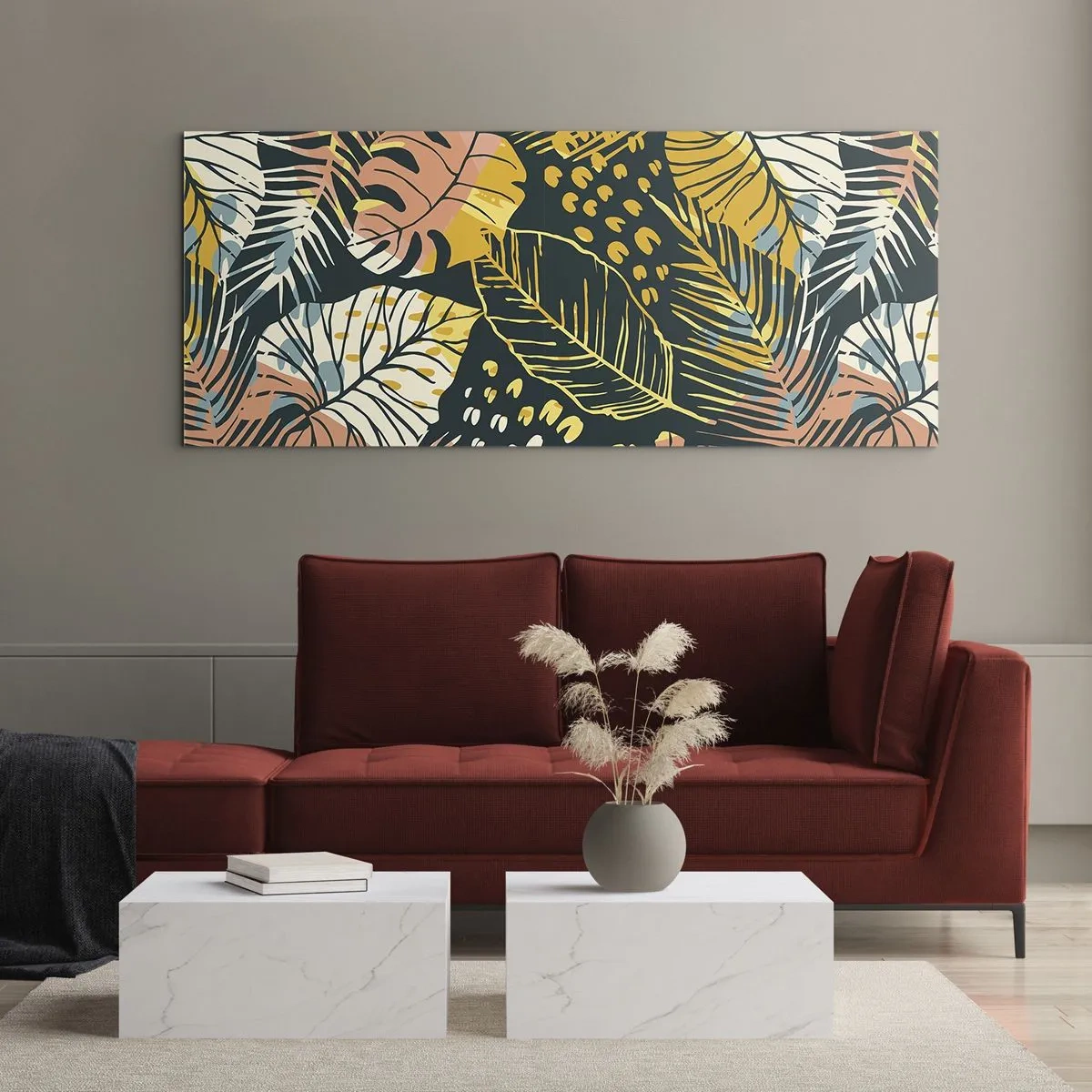 Obraz na szkle - Liściasta fantazja - 100x40 cm