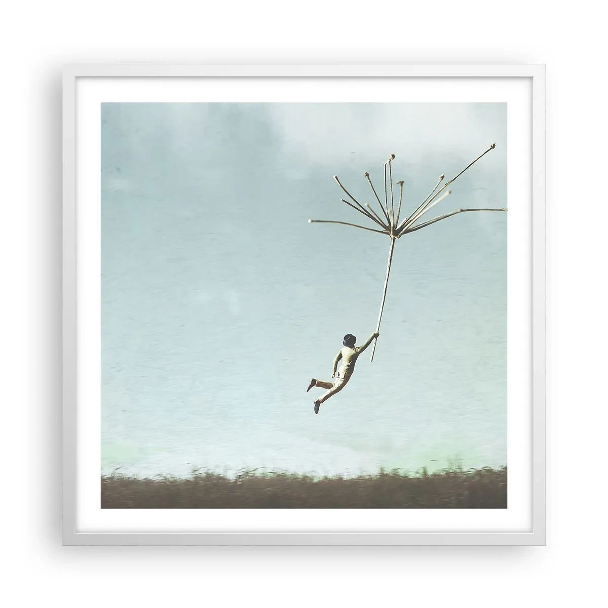 Plakat w białej ramie - Latawce, dmuchawce, wiatr - 60x60 cm