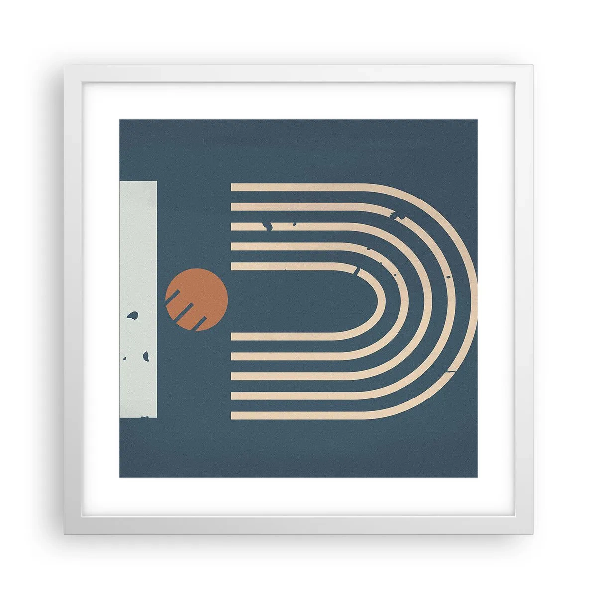 Plakat w białej ramie - Geometria na granacie - 40x40 cm