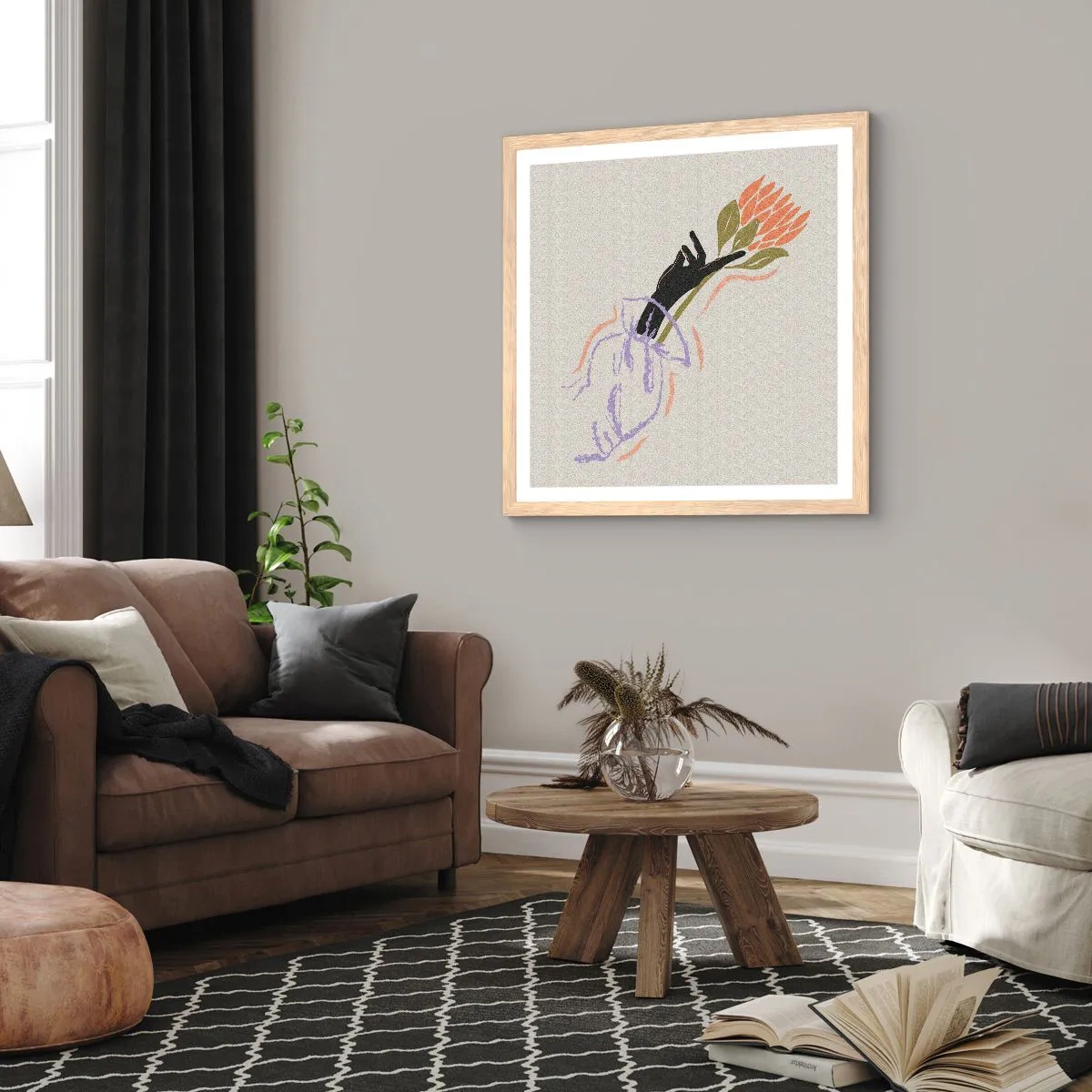 Plakat w ramie jasny dąb - Siostrzany dotyk - 50x50 cm