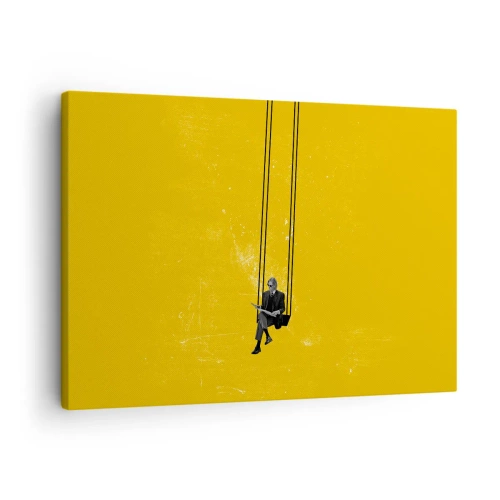 Obraz na płótnie - Dzień jak co dzień - Osoba na huśtawce na tle intensywnej żółci - 70x50cm