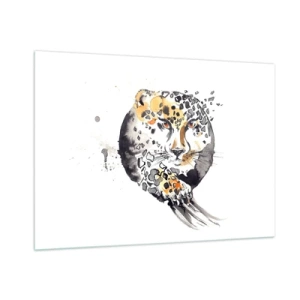 Obraz na szkle - Leopard w dynamicznej, abstrakcyjnej kompozycji - 100x70cm - Drapieżna uroda - Nowoczesna dekoracja ścienna do salonu, kuchni i sypialni ARTTOR