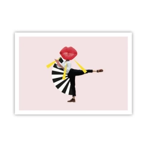 Plakat - Surrealistyczna postać z ustami i geometrycznymi elementami - 100x70cm - Surrealistyczny pop-art - Nowoczesna dekoracja ścienna do salonu i sypialni ARTTOR