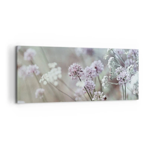 Obraz na płótnie - Delikatne kwiaty w pastelowych odcieniach - 120x50cm - Słodkie filigrany ziół - Nowoczesna dekoracja ścienna do salonu i sypialni ARTTOR