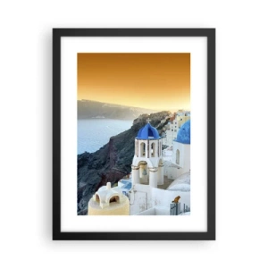 Plakat w czarnej ramie - Santorini - przytulone do skał - 30x40 cm