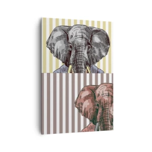 Obraz na płótnie - Słoń w garniturze na tle beżowych pasów - 70x100cm - Elegancki z natury - Nowoczesna dekoracja ścienna do salonu i sypialni ARTTOR