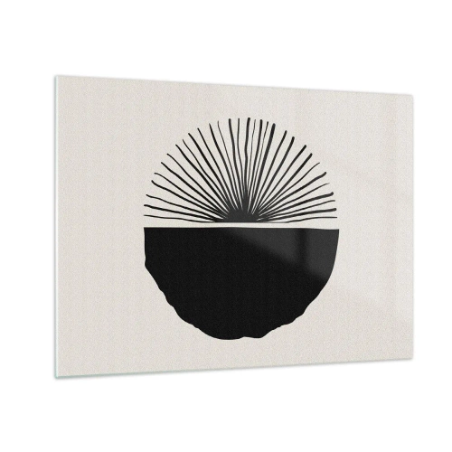 Obraz na szkle - Czarna geometryczna forma z wachlarzem linii na kremowym tle - 70x50cm - Wachlarz możliwości - Nowoczesna dekoracja ścienna do salonu i sypialni ARTTOR