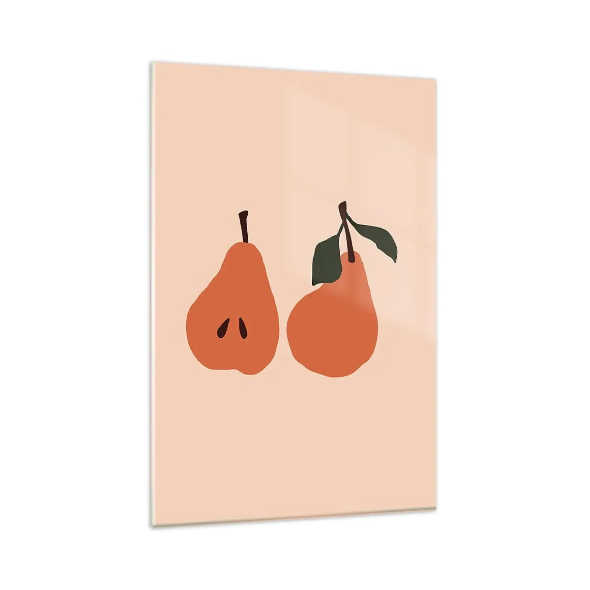 Obraz na szkle - Minimalistyczna ilustracja dwóch gruszek na beżowym tle - 80x120cm - Sama słodycz - Nowoczesna dekoracja ścienna do salonu i sypialni ARTTOR