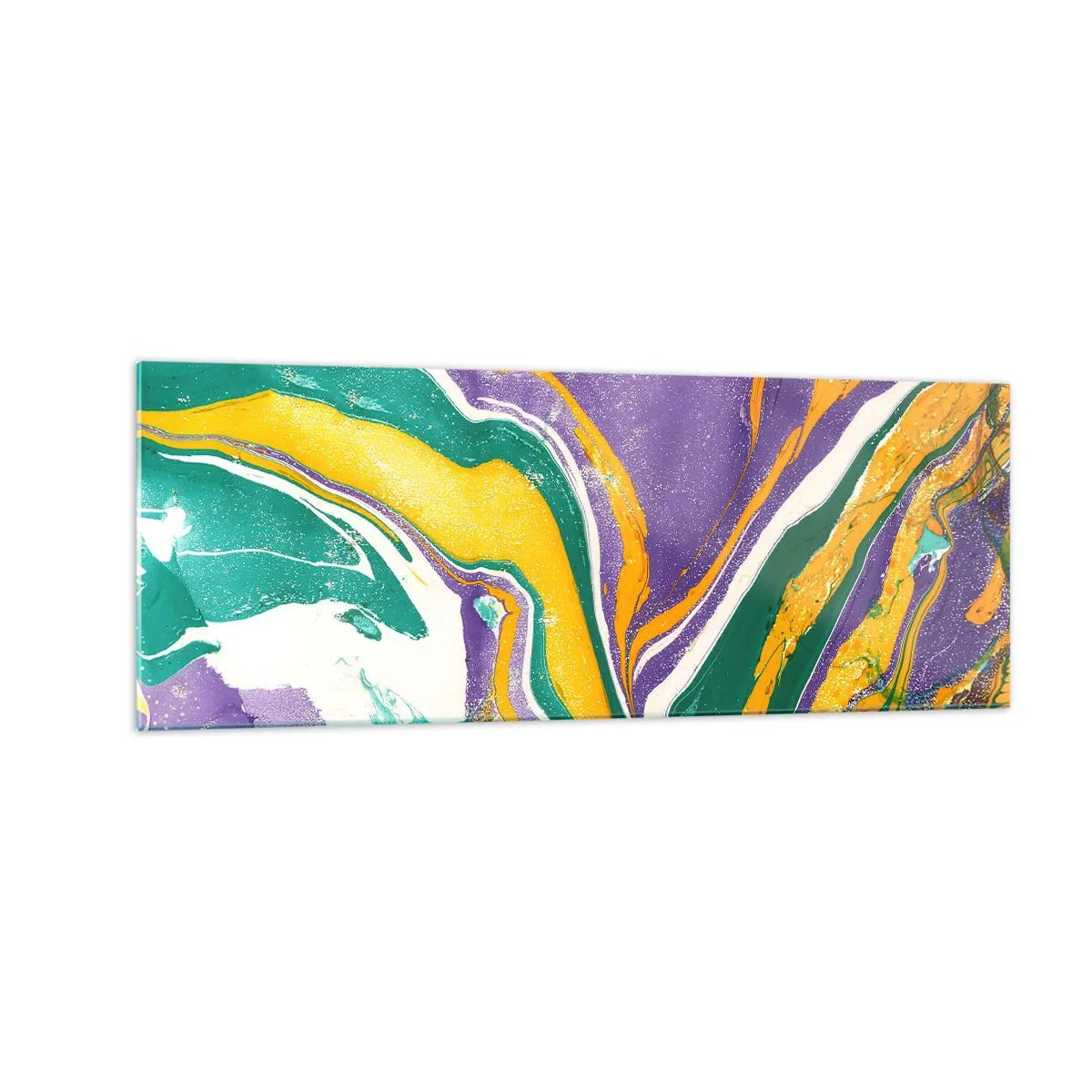 Obraz na szkle - Abstrakcyjny wzór marmurkowy w żywych barwach - 140x50cm - Fale barw - Nowoczesna dekoracja ścienna do salonu i sypialni ARTTOR
