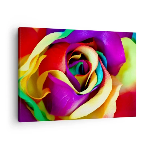 Obraz na płótnie - Barwna róża w tęczowych odcieniach - 70x50cm - To niemożliwe - Nowoczesna dekoracja ścienna do salonu i sypialni ARTTOR