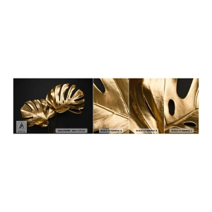 Fototapeta Próbka Samoprzylepna Deluxe Sticker - Skarby natury - Abstrakcja, Złote Liście, Liść Monstery - 100x30 cm