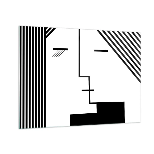 Obraz na szkle - Graficzne ujęcie pocałunku w stylu minimalistycznym - 70x50cm - Po prostu pocałunek - Nowoczesna dekoracja ścienna do salonu i sypialni ARTTOR