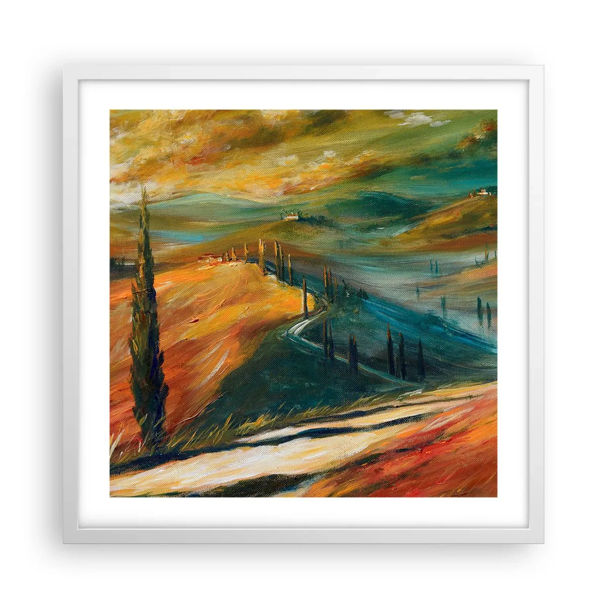 Plakat w białej ramie - Toskański pejzaż - 50x50 cm