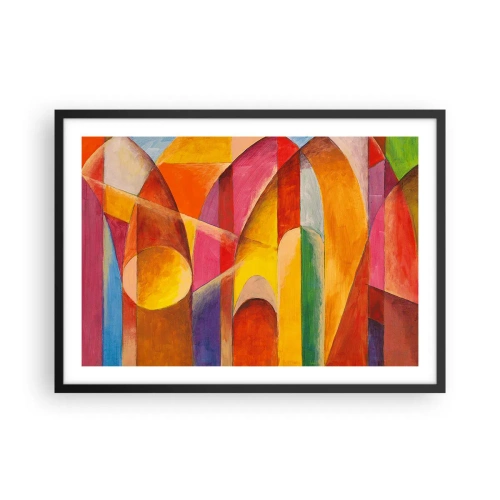 Plakat w czarnej ramie - Abstrakcyjna kompozycja pełna kolorowych form geometrycznych - 70x50cm - Katedra słońca - Nowoczesna dekoracja ścienna do salonu i sypialni ARTTOR