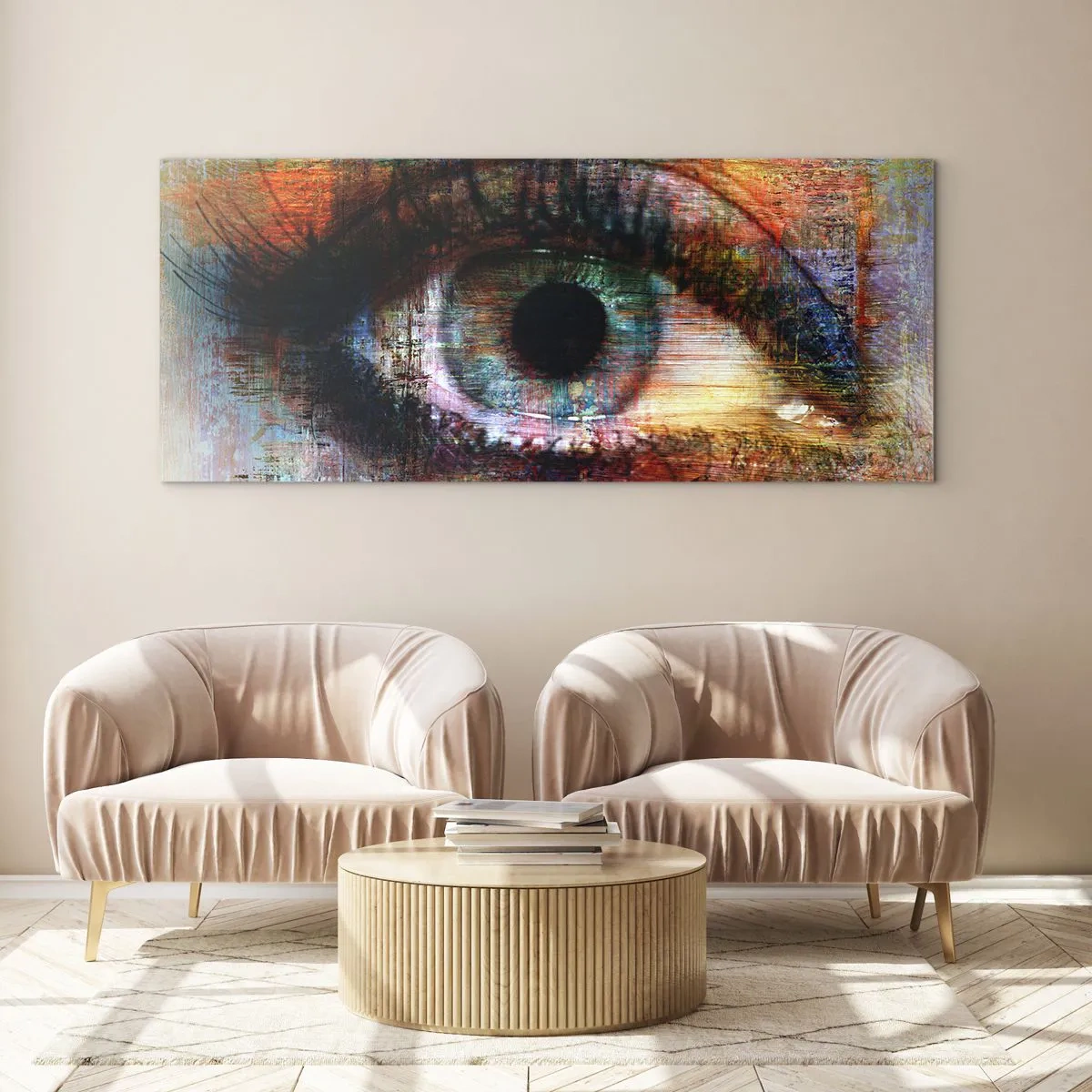 Obraz na szkle - Artystyczne oko w wielobarwnej abstrakcji - 140x50cm - Można zajrzec w duszę - Nowoczesna dekoracja ścienna do salonu i sypialni ARTTOR
