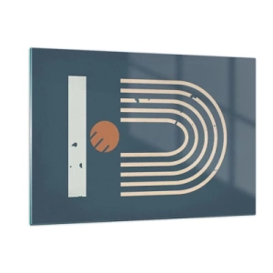 Obraz na szkle - Geometryczna kompozycja w stylu retro na ciemnym tle - 120x80cm - Geometria na granacie - Nowoczesna dekoracja ścienna do salonu, kuchni i sypialni ARTTOR