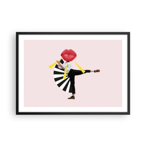 Plakat w czarnej ramie - Surrealistyczna postać z ustami i geometrycznymi elementami - 70x50cm - Surrealistyczny pop-art - Nowoczesna dekoracja ścienna do salonu i sypialni ARTTOR