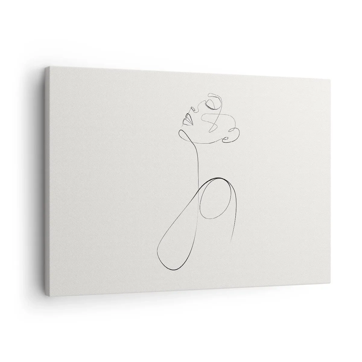 Obraz na płótnie - Minimalistyczny szkic twarzy w stylu line art na białym tle - 70x50cm - Zapętlona w marzeniach - Nowoczesna dekoracja ścienna do salonu i sypialni ARTTOR