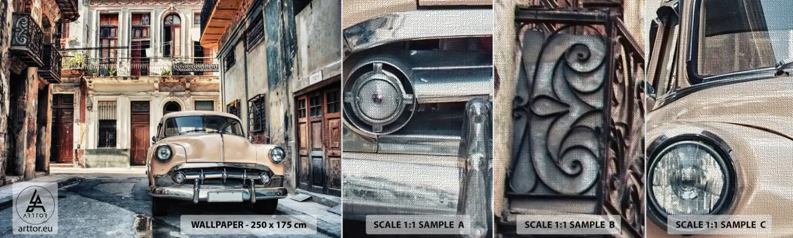 Fototapeta Próbka Premium Canvas - Sjesta w Hawanie - Samochód Vintage, Architektura, Miasto - 100x30 cm