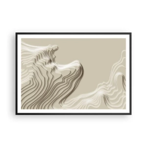 Plakat w czarnej ramie - Abstrakcyjny wzór w odcieniach beżu z liniowym efektem - 100x70cm - Topografia sztuki - Nowoczesna dekoracja ścienna do salonu i sypialni ARTTOR