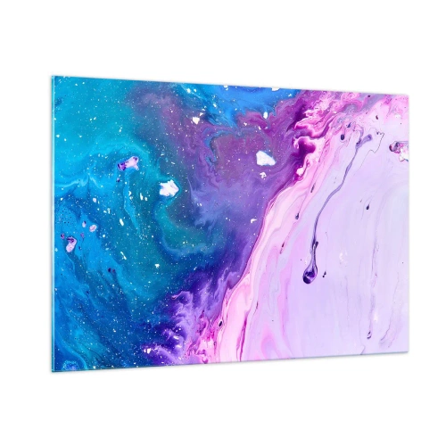 Obraz na szkle - Abstrakcyjna kompozycja z mieszanką fioletowych, niebieskich i różowych barw - 100x70cm - Yin i yang - Nowoczesna dekoracja ścienna do salonu, kuchni i sypialni ARTTOR